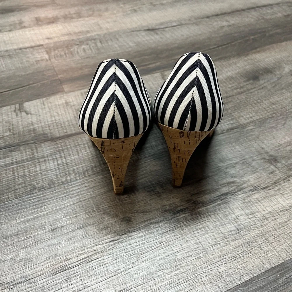 Michael Kors Dubois Women's Shoes Size 9.5 Leather Black and white Stripe Cork - Picture 3 of 4